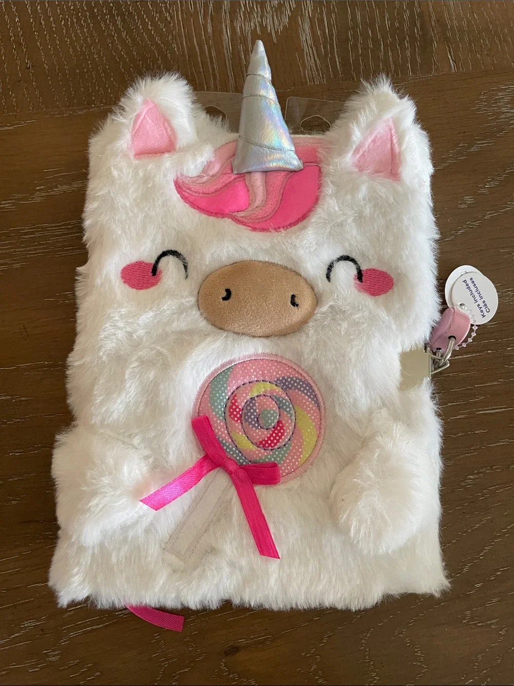 💖 Pick three $15 - Claire’s White Fuzzy Unicorn Journal with lock and keys